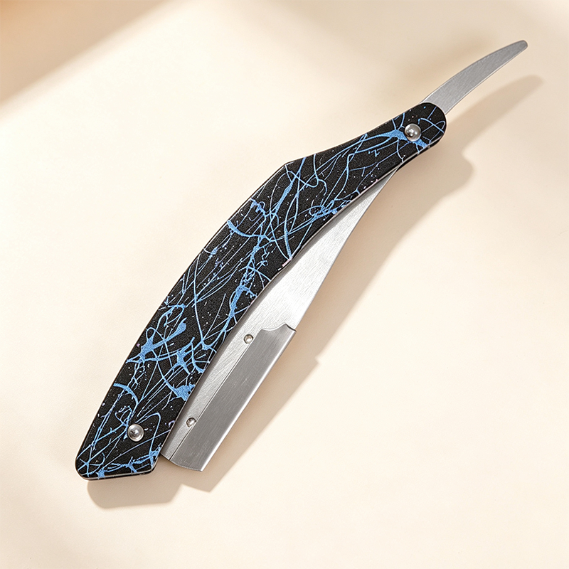 HE-10931 Stainless Steel Gradient Ink-Splash Folding Straight Razor Holder