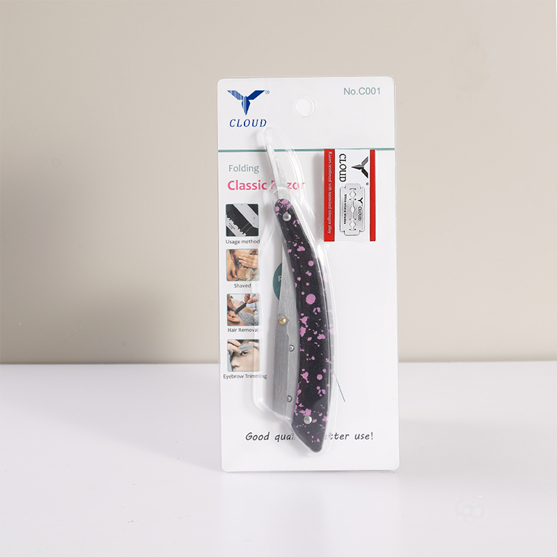 HE-10931 Stainless Steel Gradient Ink-Splash Folding Straight Razor Holder