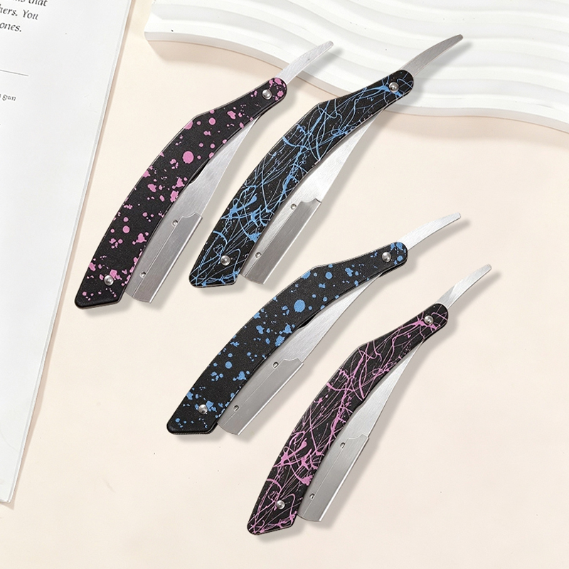 HE-10931 Stainless Steel Gradient Ink-Splash Folding Straight Razor Holder