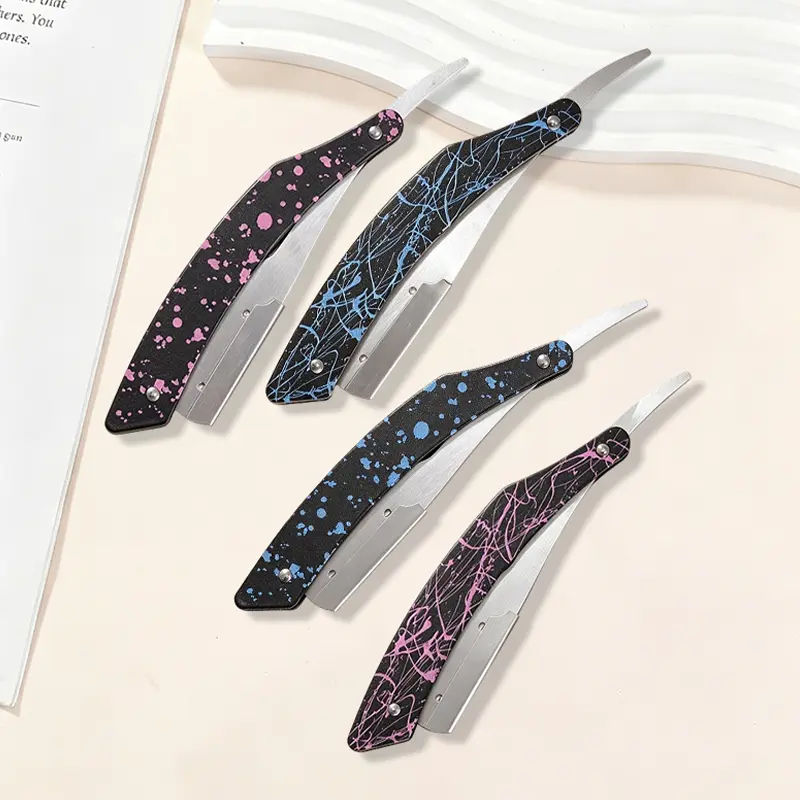 HE-10931 Stainless Steel Gradient Ink-Splash Folding Straight Razor Holder
