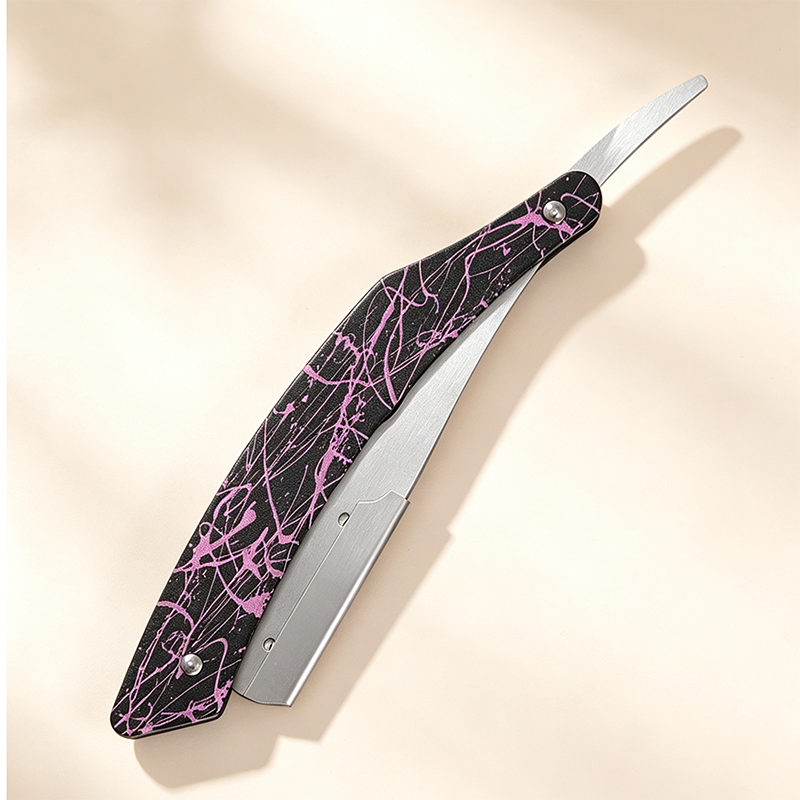 HE-10931 Stainless Steel Gradient Ink-Splash Folding Straight Razor Holder